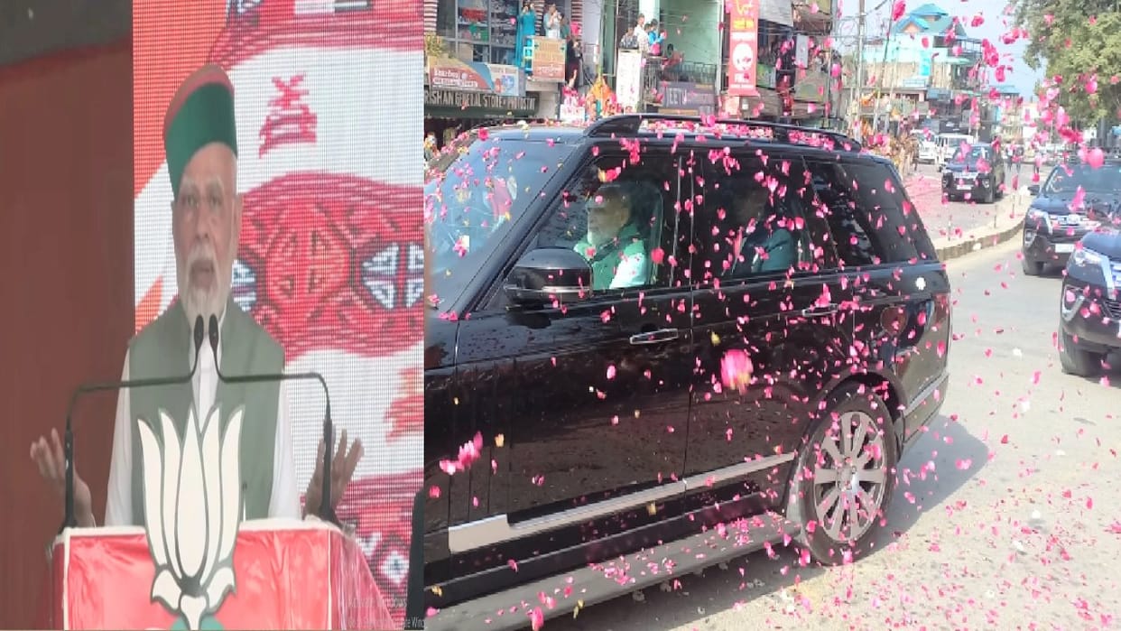 himachal election 2022, Sitting on the front seat in a black car, the PM modi passed through the people for th