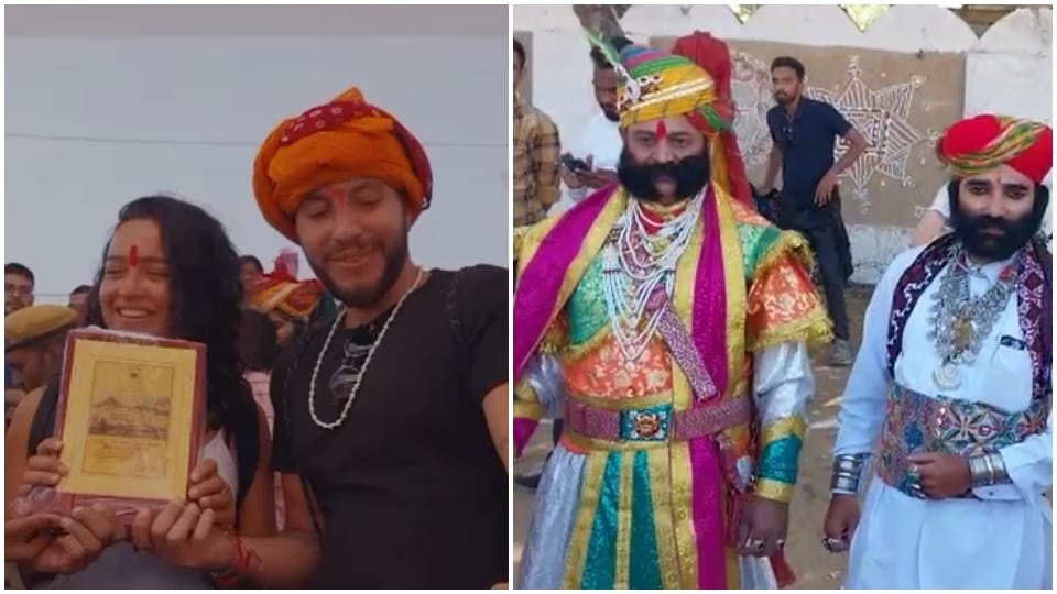 Pushkar Fair foreign couple won in safa competition Rajasthan