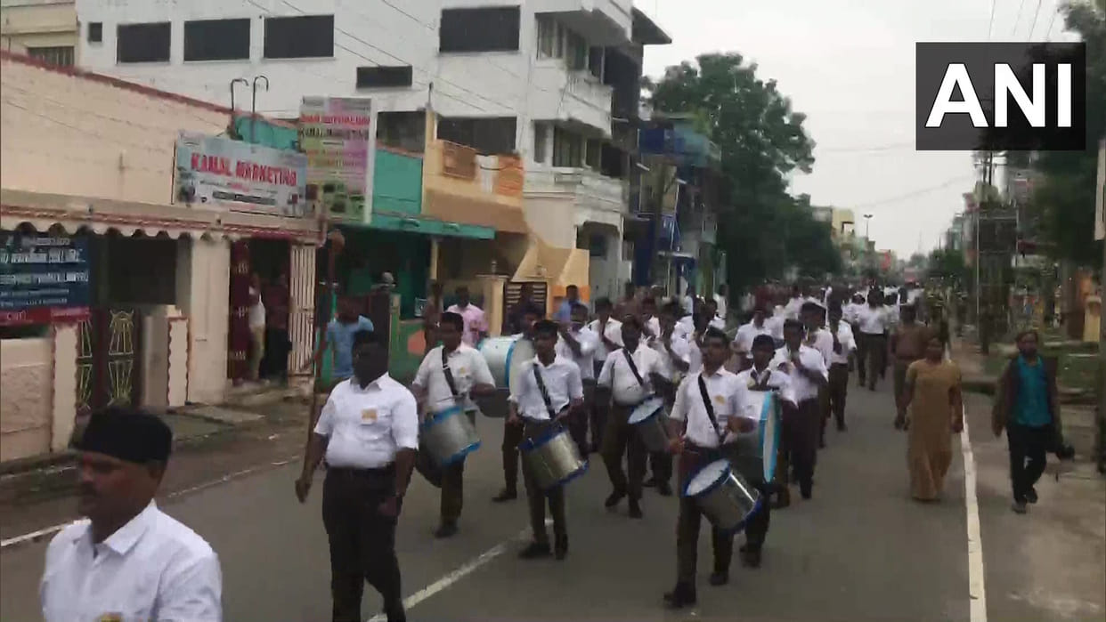 RSS holds route marches VCK distributes Manusmrithi