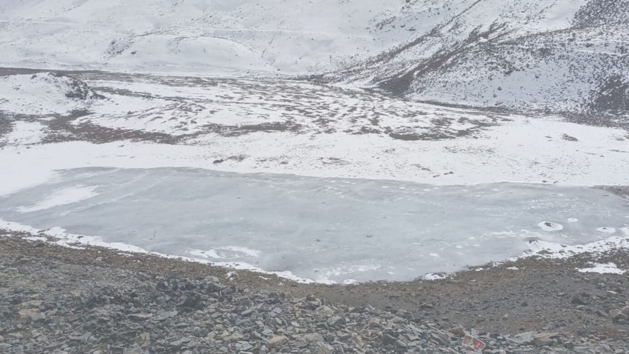Suraj Tal Lake Freezes  in November month Lahaul Spiti Himachal Pradesh