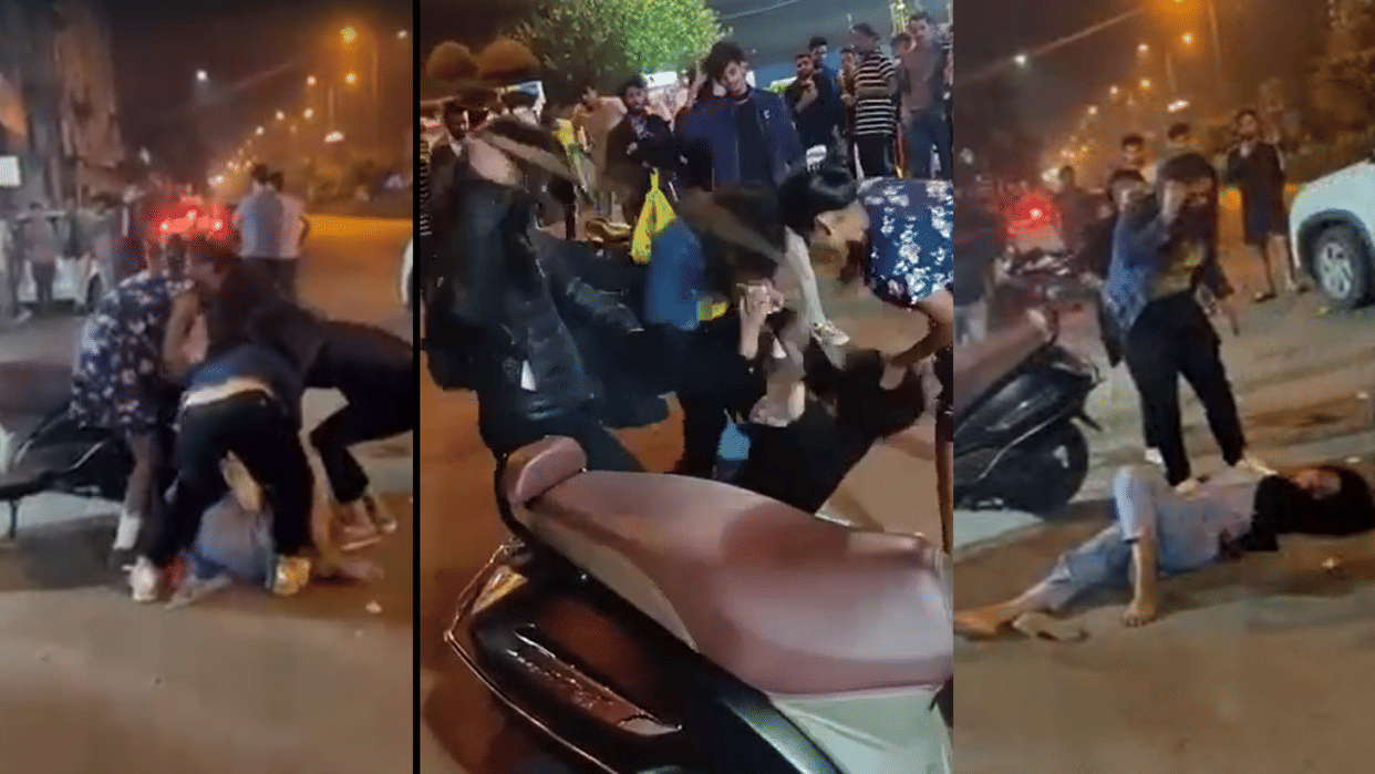 Three girls beat up one girl in Indore at midnight, video goes viral