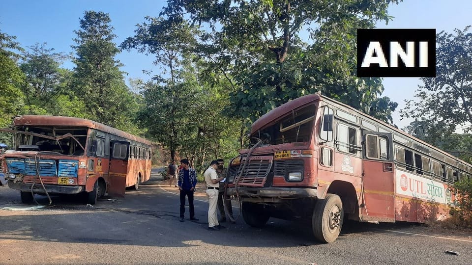Maharashtra state transport buses collided in Palghar today