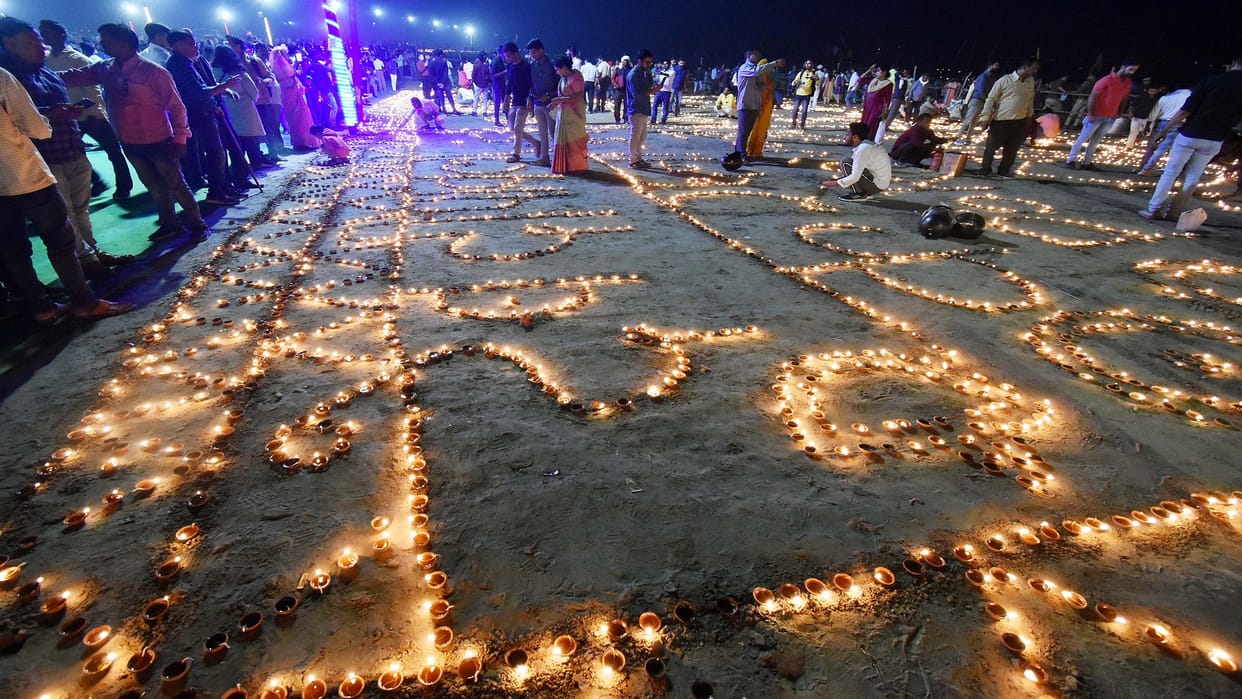 Dev Deepawali In Sangam sky of expressions created constellation of lamps on the sands