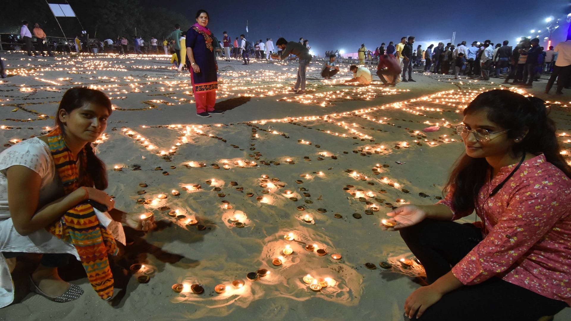 Dev Deepawali In Sangam sky of expressions created constellation of lamps on the sands