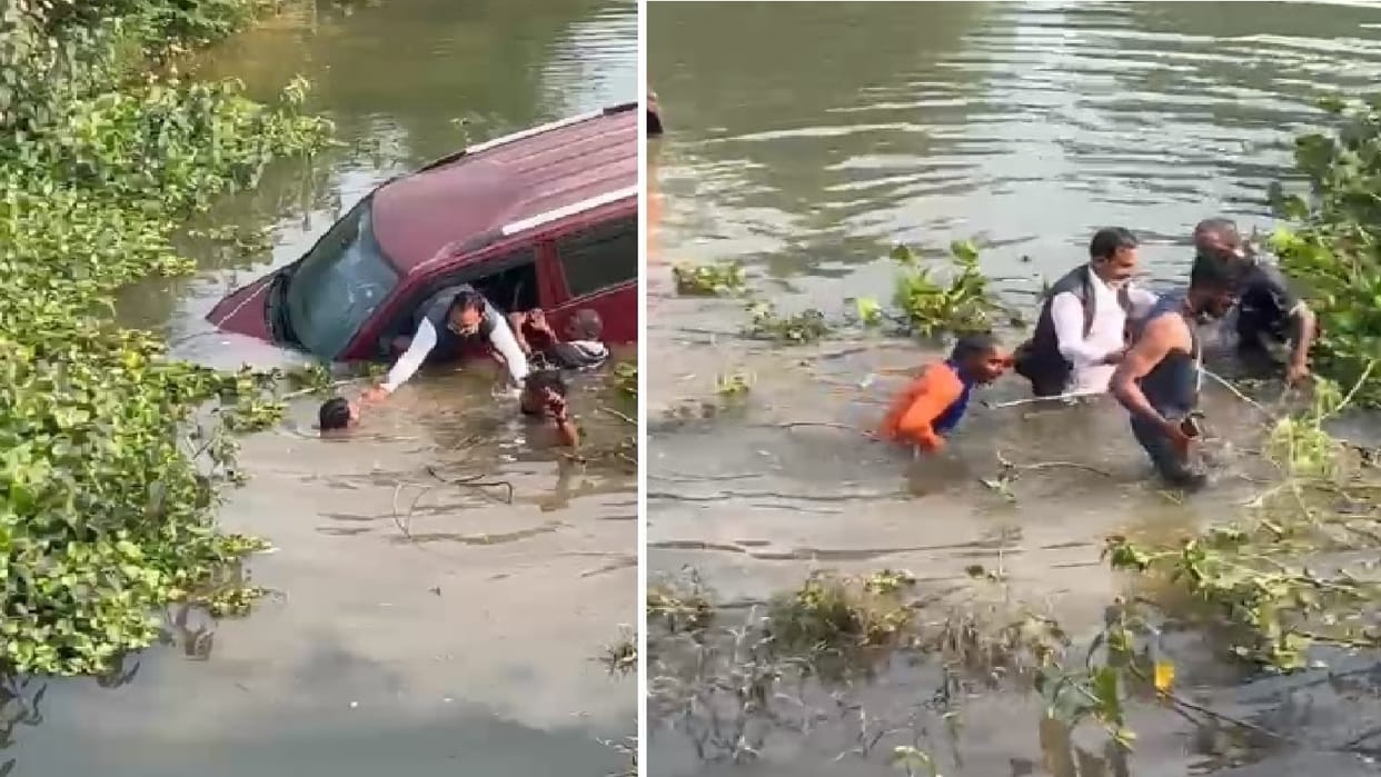 chhattisgarh youths saved life of car rider businessman drowning in drain