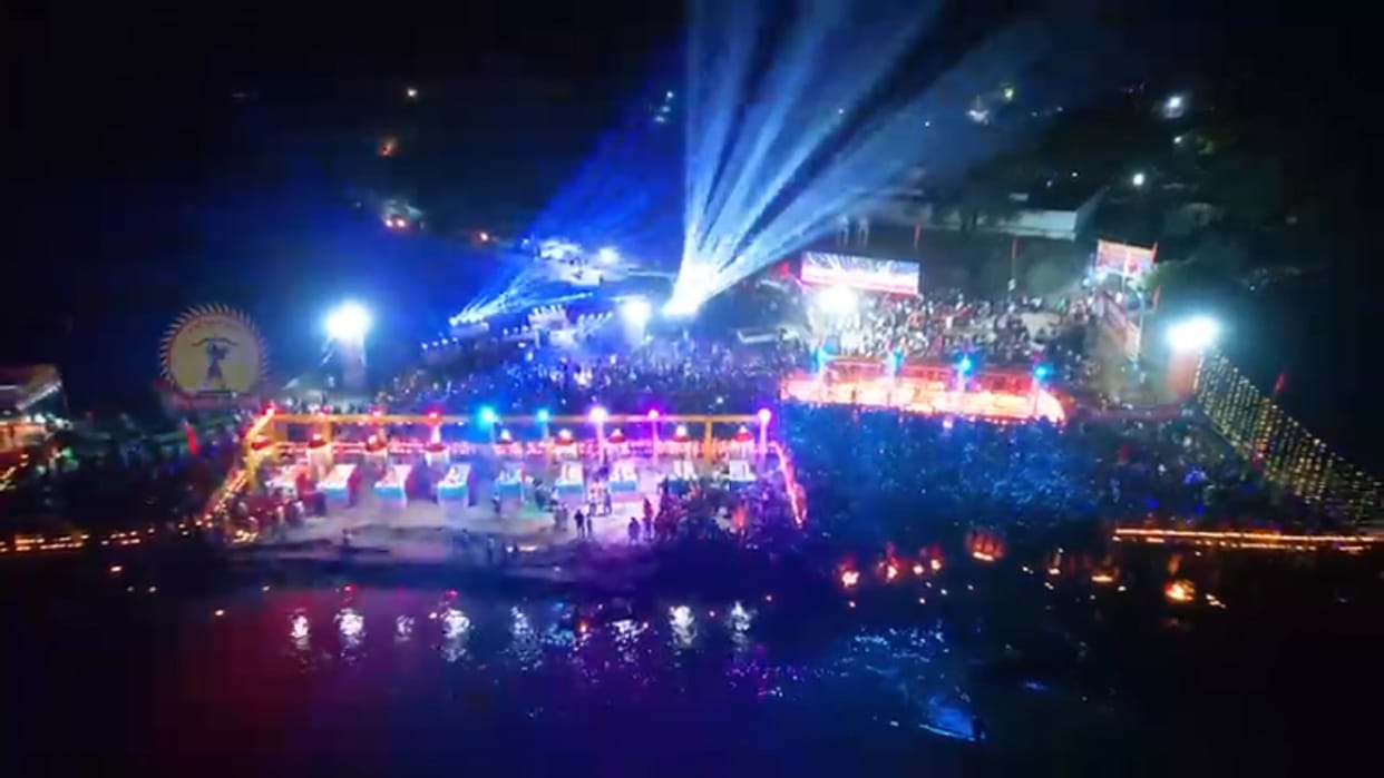 hasdev river bank illuminated with lamps on dev deepawali in korba