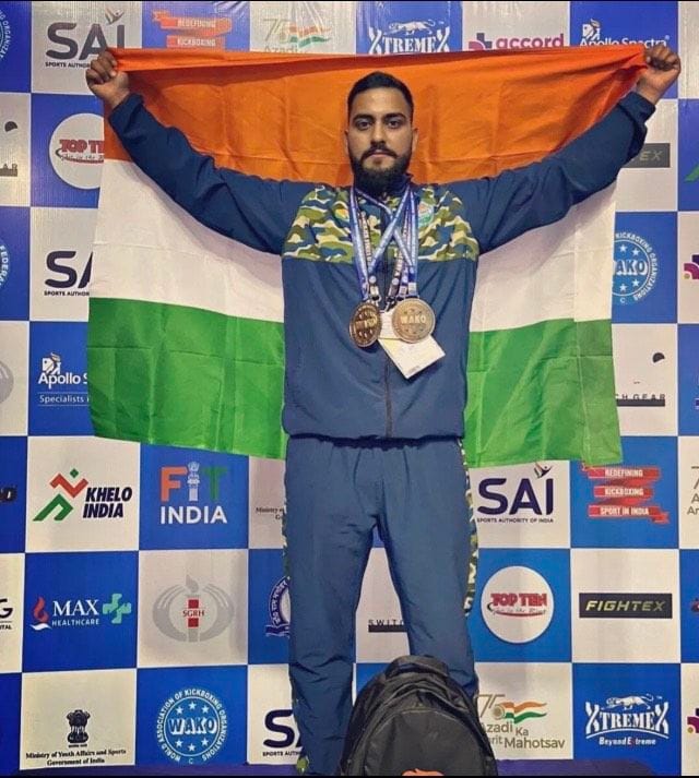 Akhil Thakur won two gold medals in kick boxing