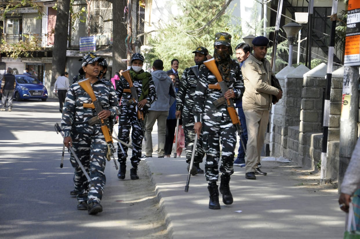 Flag march by women soldiers in Kullu