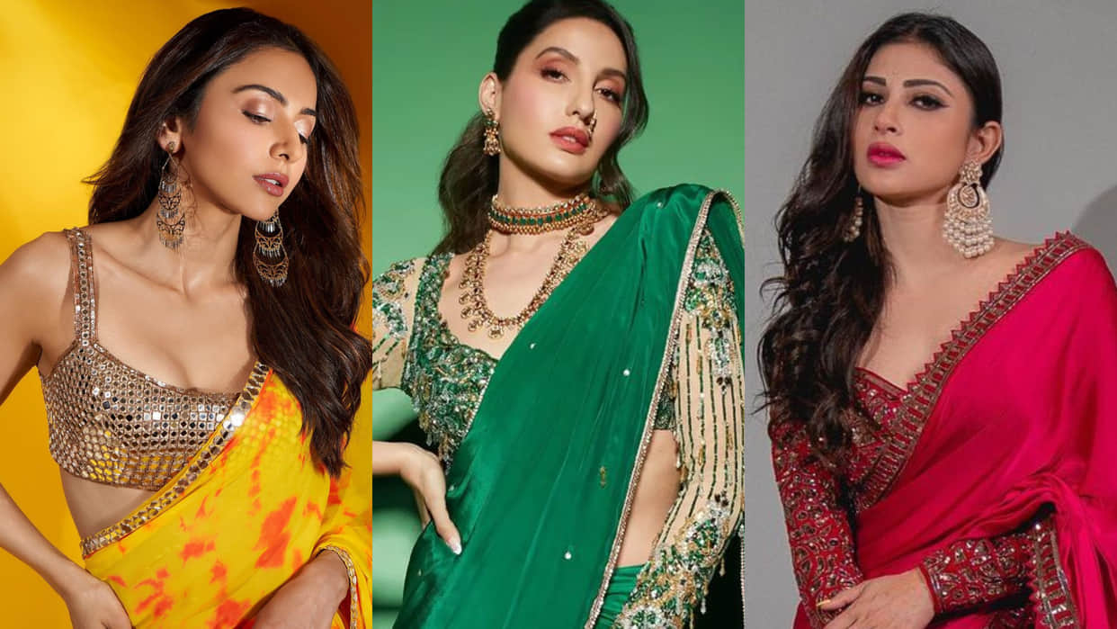 Fashion Tips  Wear Heavy Embroidery Blouse With Plain Saree Like Bollywood Actress See Photos