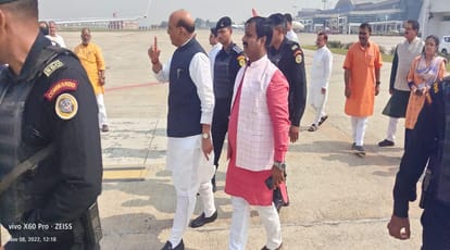 Defence Minister Rajnath Singh leaves for Ghazipur from Varanasi LG Manoj Sinha house in Bhandara