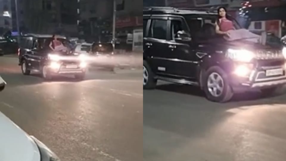 Video of girl doing stunts on Scorpios bonnet in Noida goes viral