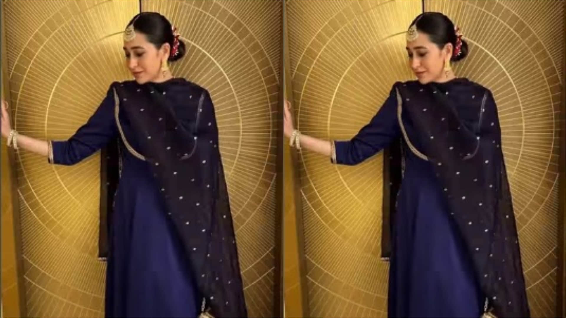 karisma kapoor perfect wedding guest in ivory saree from manish malhotra in monaco