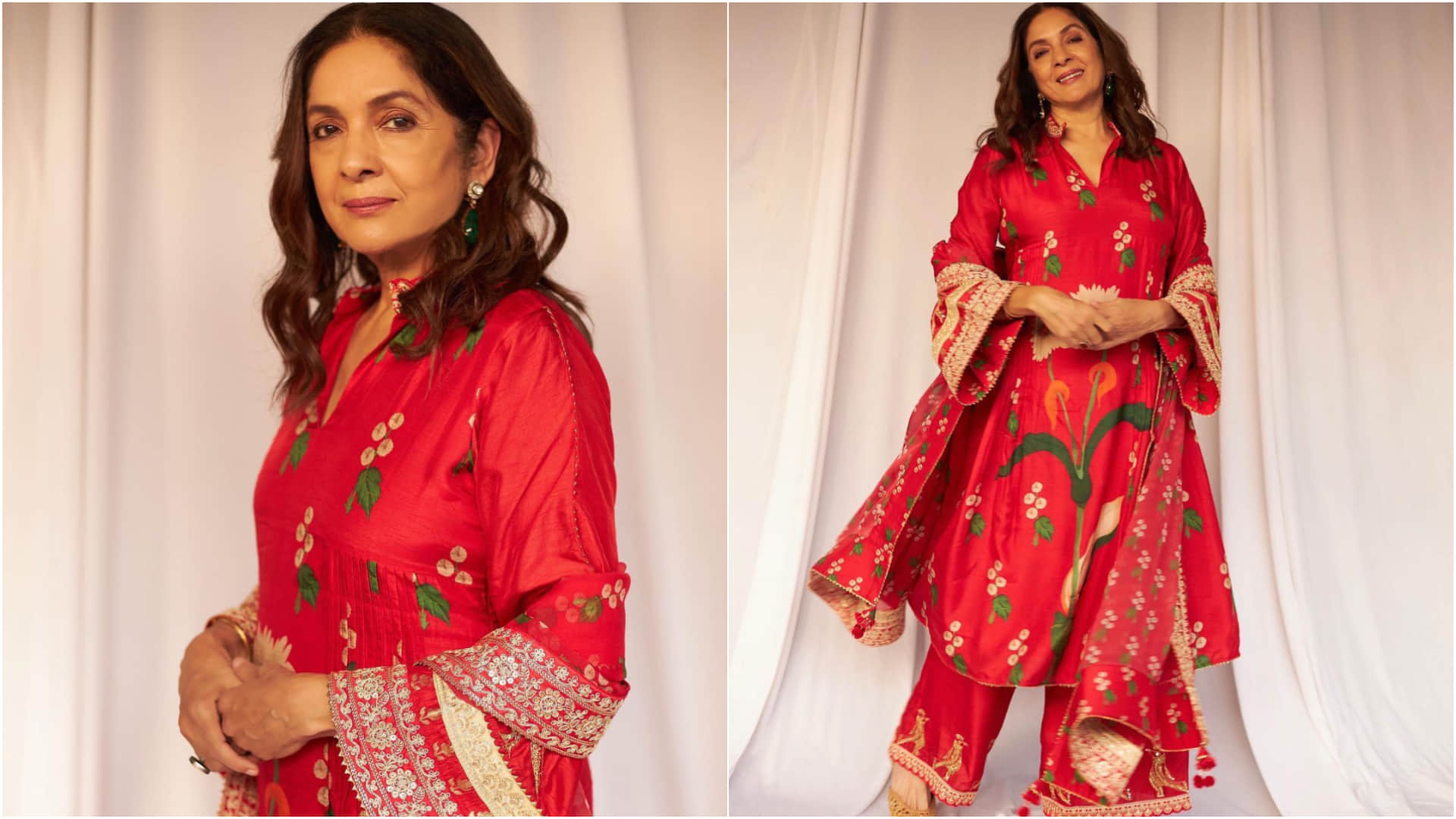 neena gupta in white and black saree with unique design blouse for uunchai promotion