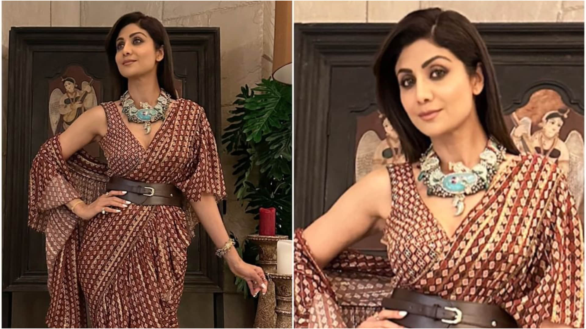 shilpa shetty white floral saree with gajra in hair look gorgeous