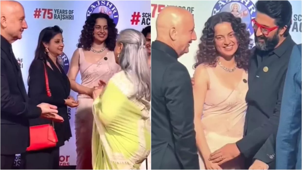 Jaya Bachchan ignore Kangana Ranaut at Uunchai screening Abhishek bachchan hugs the actress