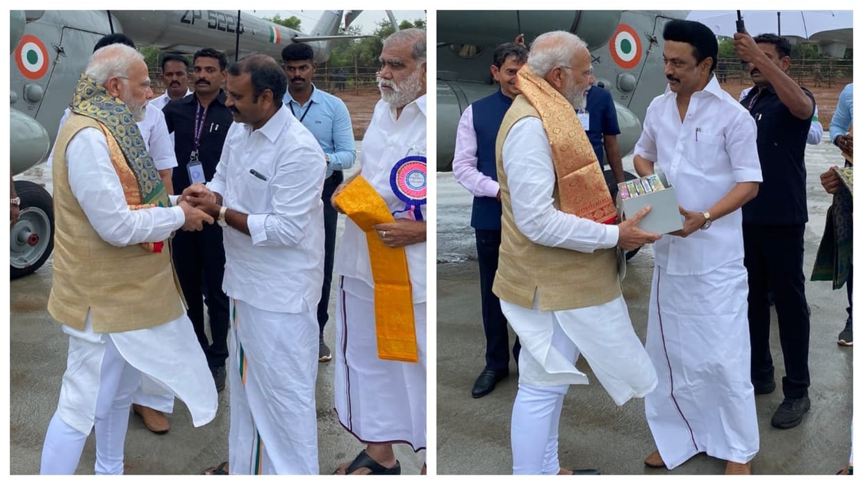 Prime Minister Narendra Modi was received by Chief Minister MK Stalin upon his arrival in Tamil Nadu