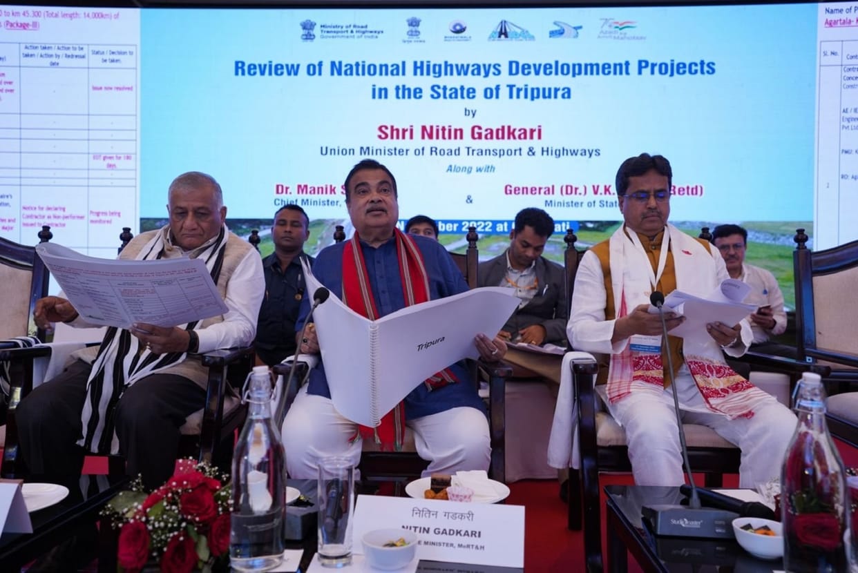 Nitin Gadkari chaired review meeting of national highway projects in Northeast states of Tripura, Arunachal