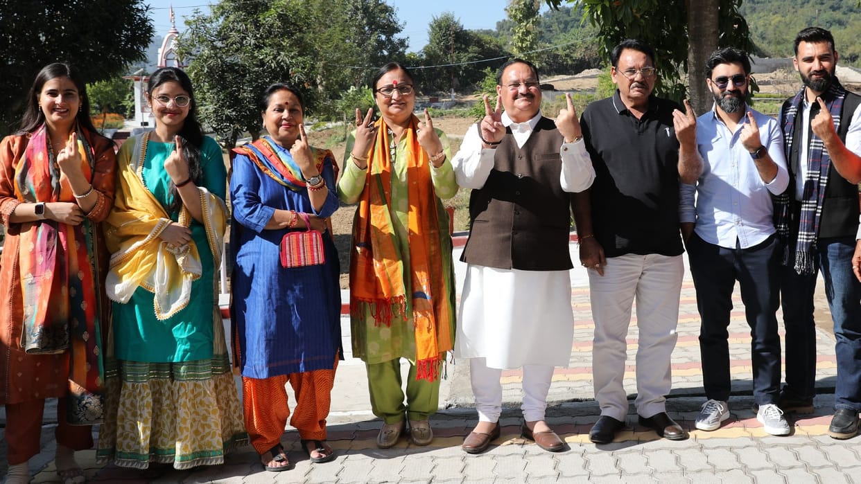 himachal election 2022 JP Nadda Cast vote in vijaypur bilaspur