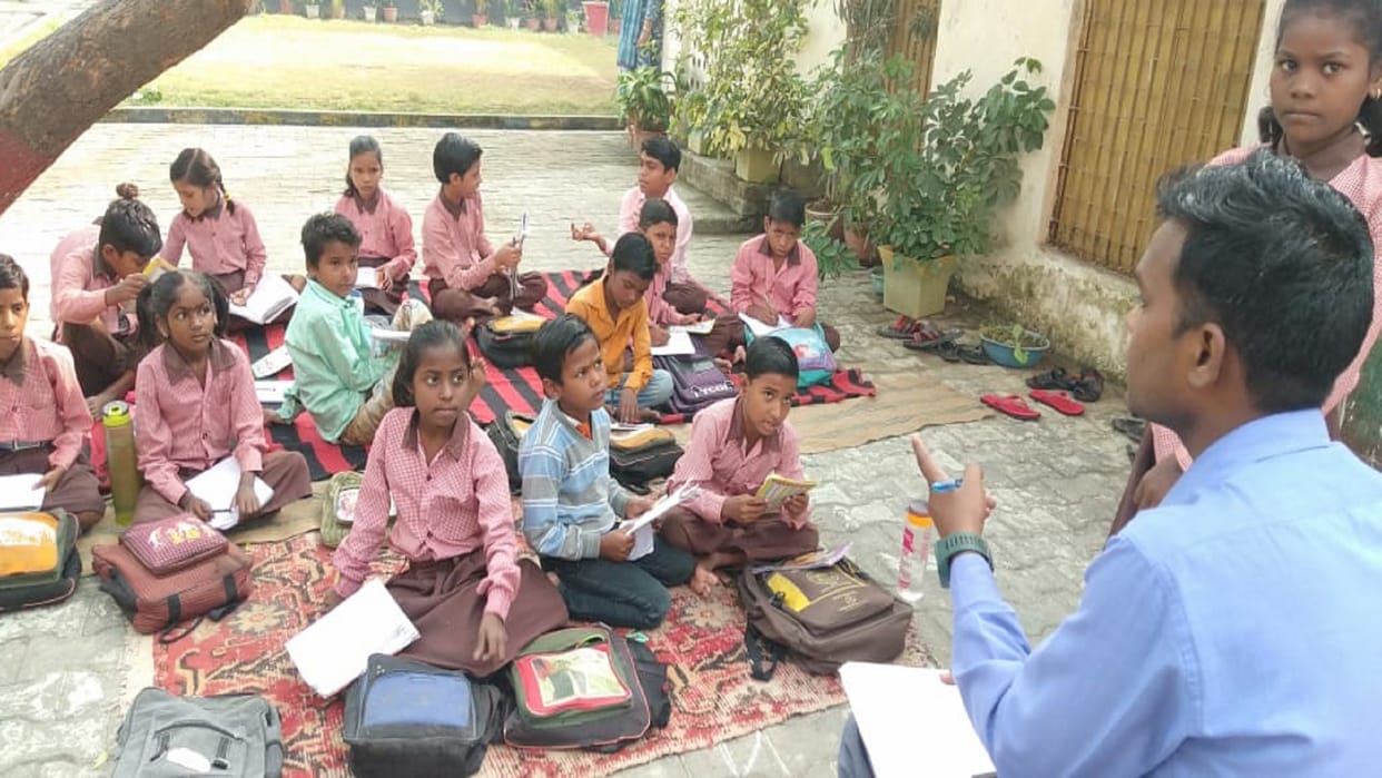 Water Corporation water filled in the class government school children forced to study under the open sky