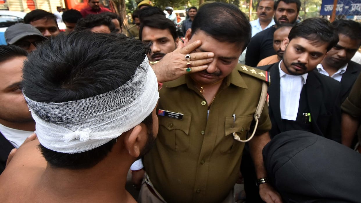 Angry students sit on dharna at police station demanding arrest of accused