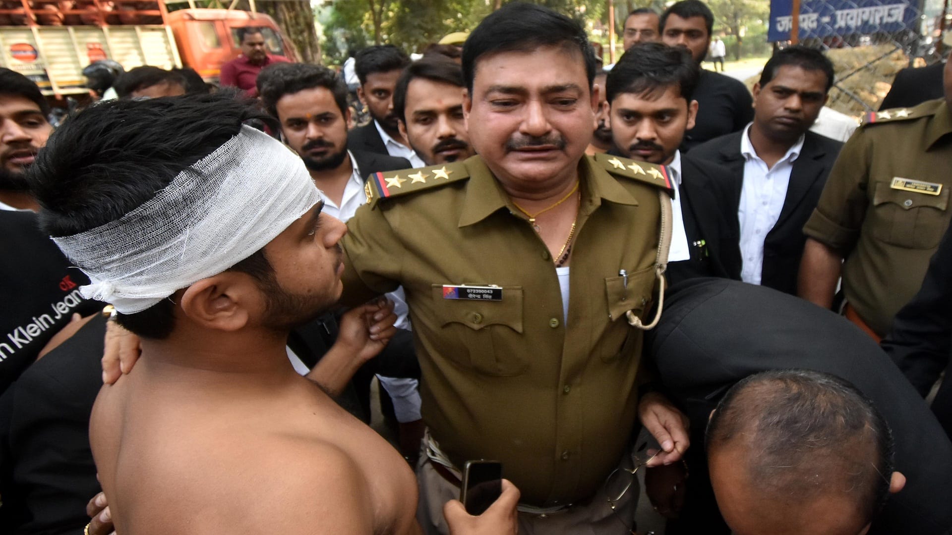 Angry students sit on dharna at police station demanding arrest of accused