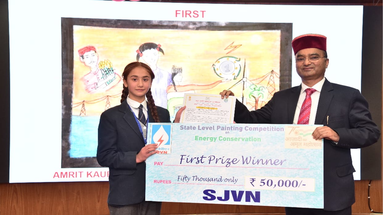 sjvn  Painting Competition, Amrit Kaur and Asmita's painting got first prize