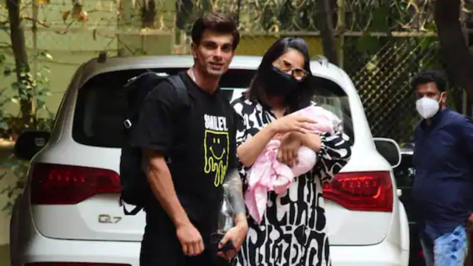 bipasha basu discharged from hospital spotted outside her home with baby girl and husband karan singh grover