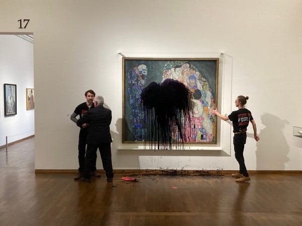 Climate activists throw black liquid on Gustav Klimt painting in Vienna Austria