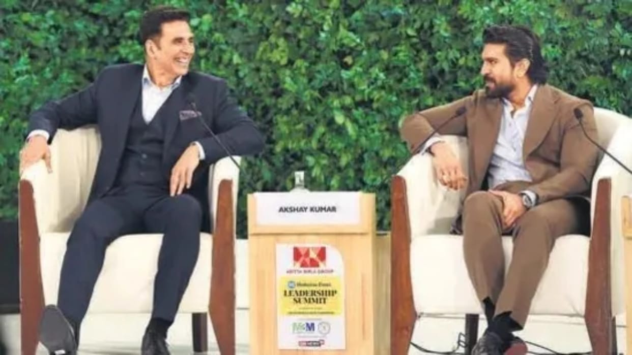 Ram Charan shows respect to akshay kumar at an event video gets viral fans uplauds chiranjeevi upbringing
