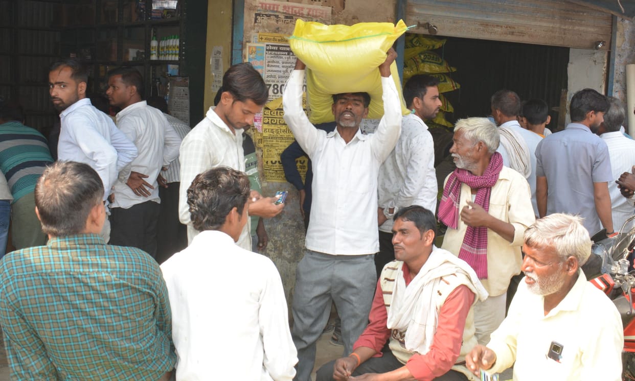 Hardoi, Farmers were seen fighting in line for the whole day for fertilizers