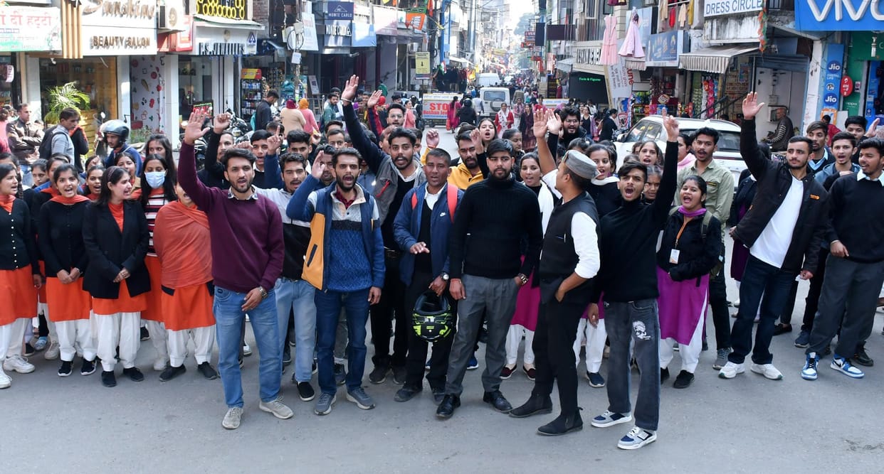 JBT trainees demonstrated at Gandhi Chowk regarding demands