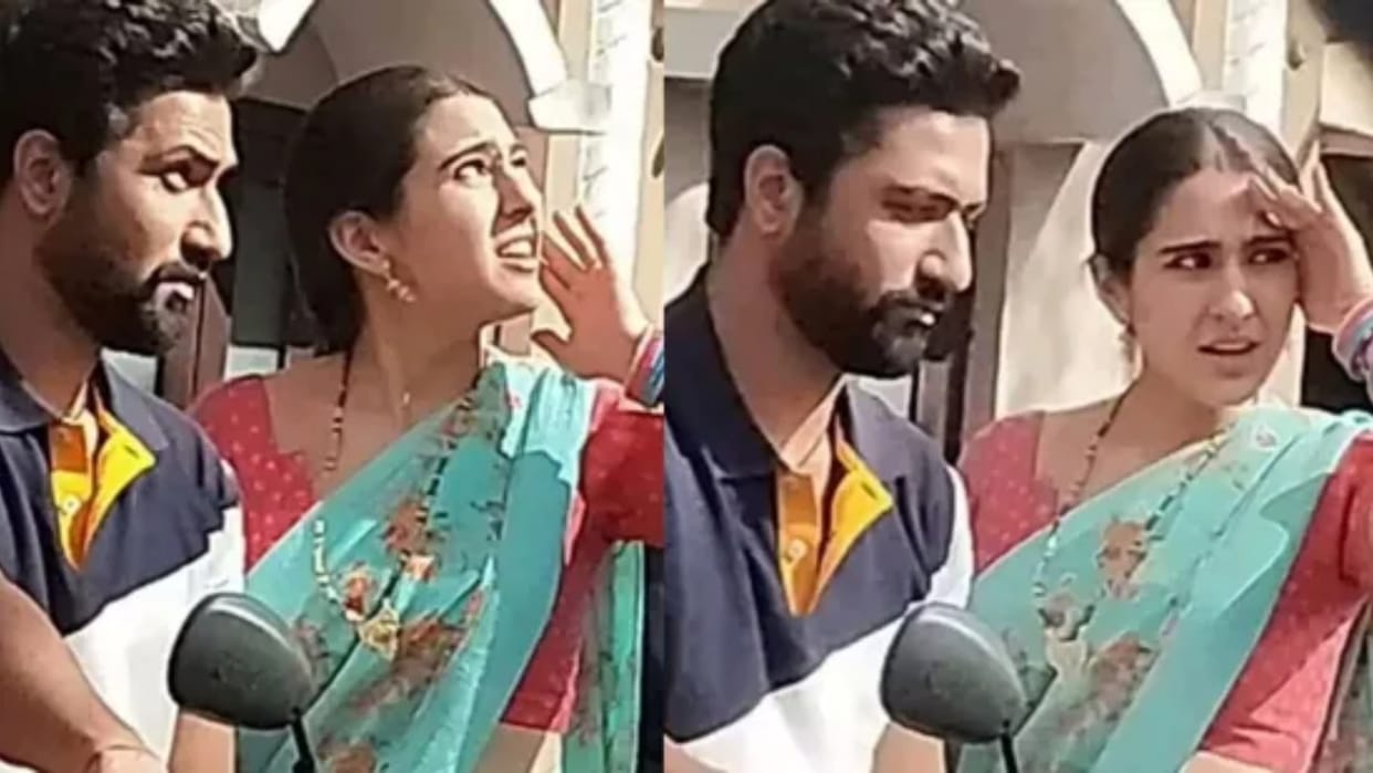 Vicky Kaushal Sara Ali Khan photos from sets of  Laxman utekar untitled film gets viral on internet
