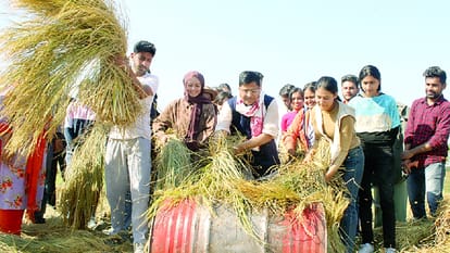SKUAST Jammu VC cutting paddy in the fields breaking earrings