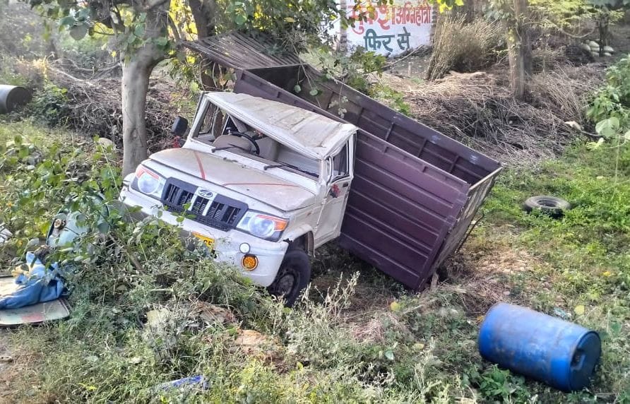 Pickup overturned after Nilgai came in front, two injured