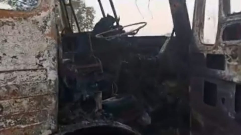 Truck full of sand caught fire at night in Kurukshetra