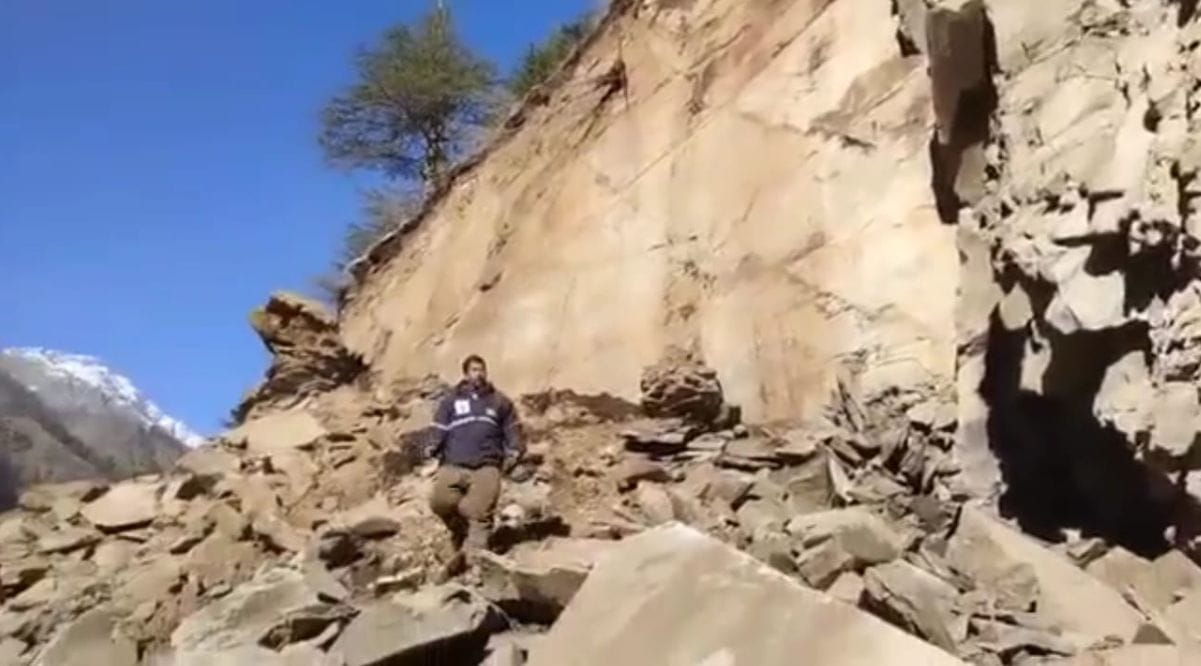 Pangi road blocked due to landslide near Tindi forest