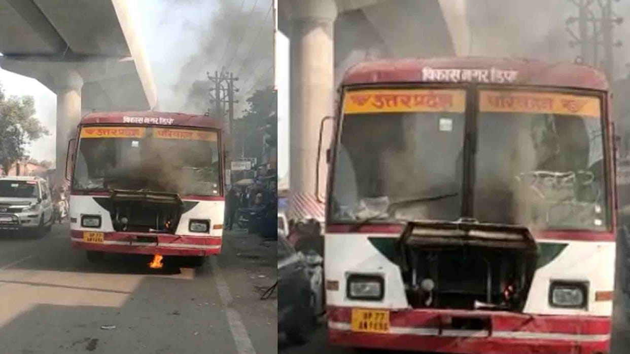 Kanpur: Roadways bus caught fire, driver-conductor scorched
