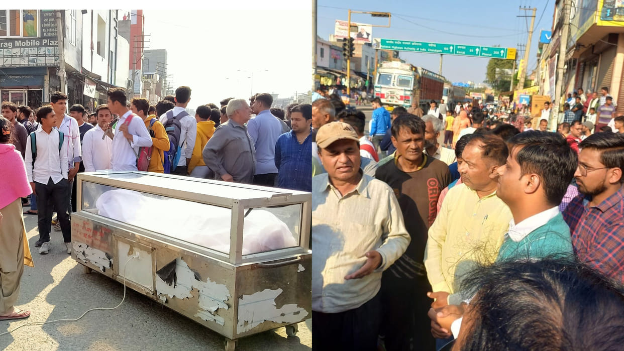 relatives did road jam in death case of  Kamal Satia in Jind