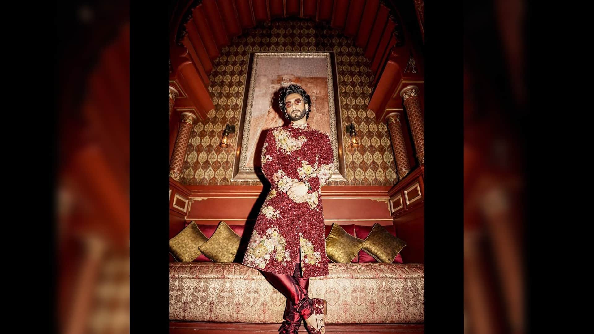 ranveer singh ode to india in marrakech film festival in floral sherwani