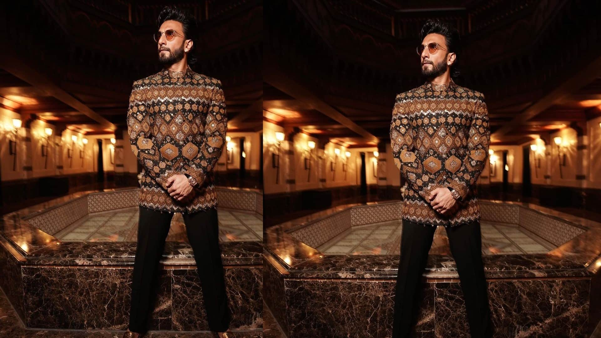 ranveer singh ode to india in marrakech film festival in floral sherwani