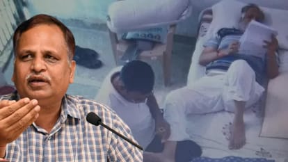 तिहाड़ जेल में मसाज करवाते दिल्ली के मंत्री सत्येंद्र जैन।