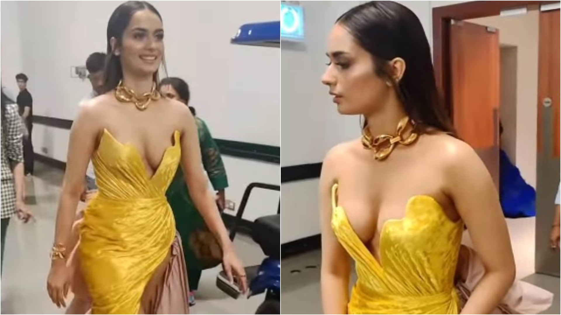 manushi chhillar wear extremely bold dress in filmfare middle east achievers night 2022