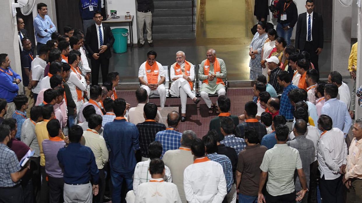 Gujarat election, PM Modi surprises BJP workers at party office Kamalam