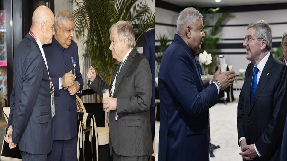 Vice President Jagdeep Dhankhar meets Antonio Guterres, FIFA President Gianni and IOC President Thomas Bach