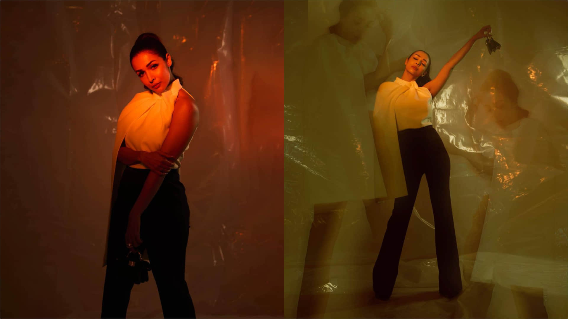 malaika arora show figure in jalidar high slit green gown in new look