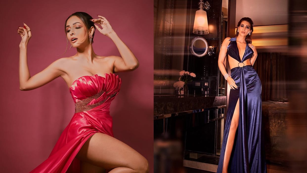 malaika arora janhvi kapoor kriti sanon rakul preet singh flaunts leg in risque thigh high slit dress