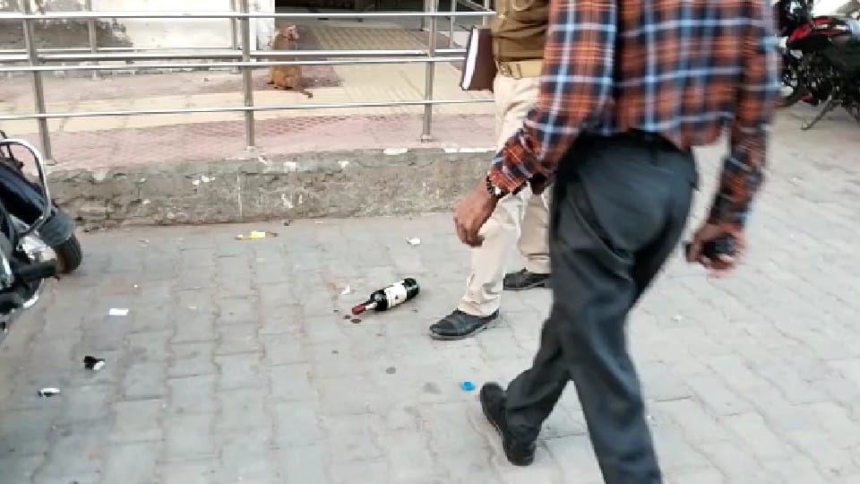 Monkeys took out liquor bottle from policeman bike outside SP office in Agra