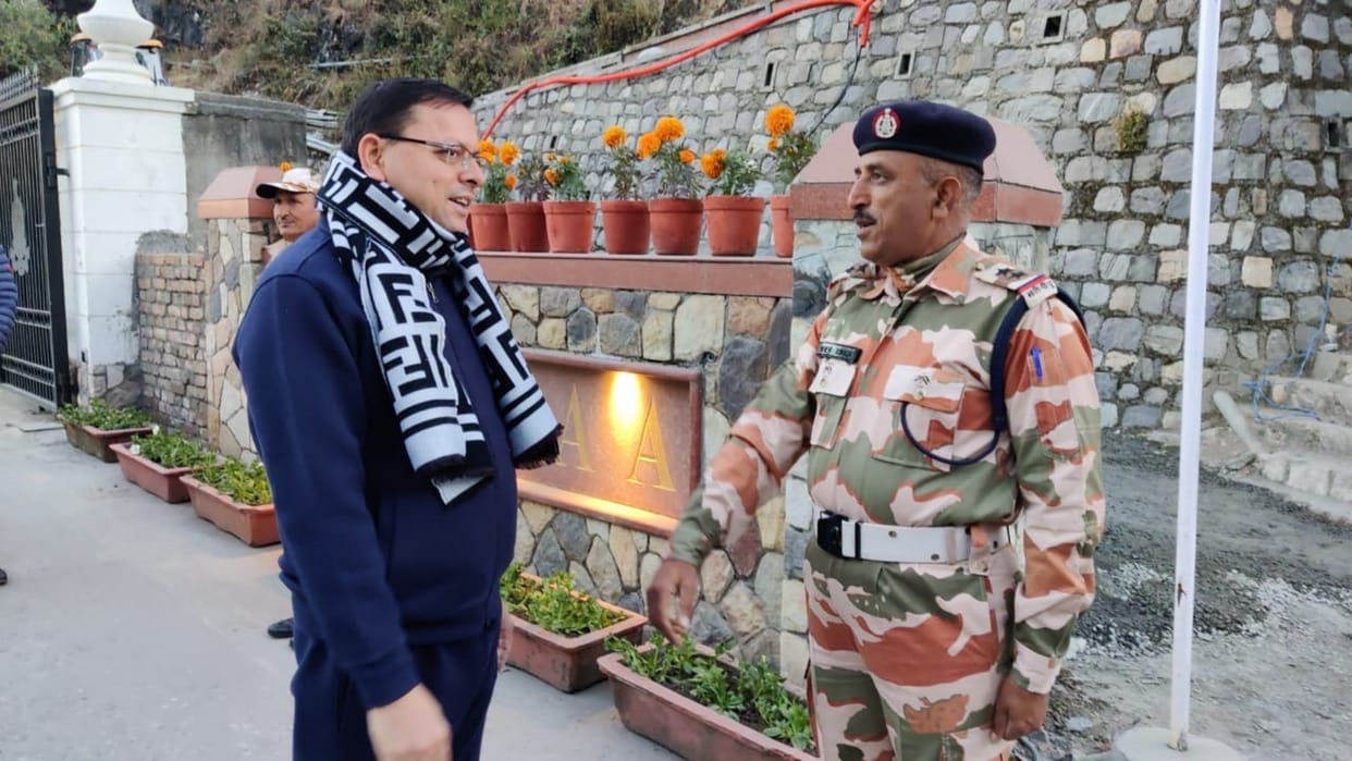 CM Dhami morning walk in LBS Academy campus interacted with ITBP jawans Chintan Shivir in Mussoorie