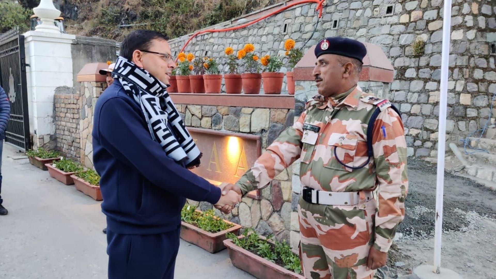 CM Dhami morning walk in LBS Academy campus interacted with ITBP jawans Chintan Shivir in Mussoorie