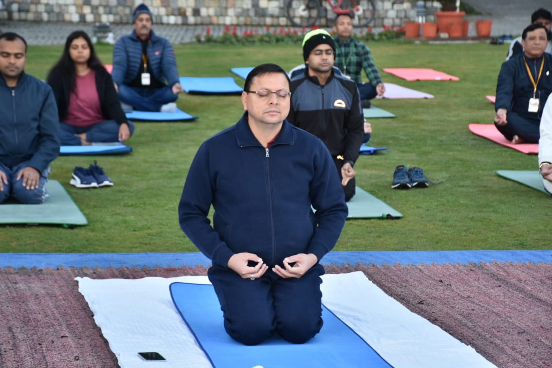CM Dhami morning walk in LBS Academy campus interacted with ITBP jawans Chintan Shivir in Mussoorie